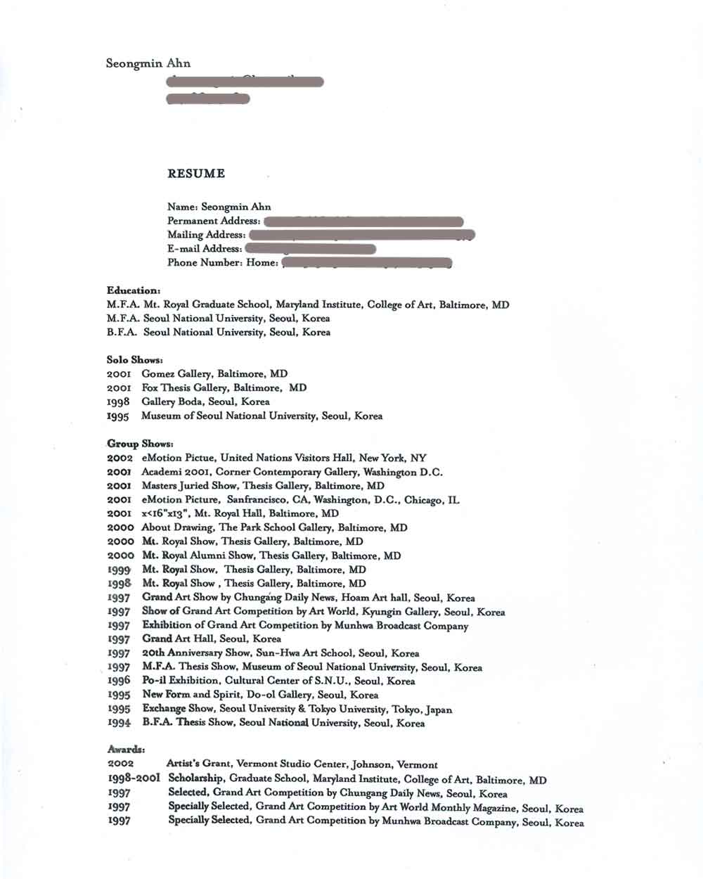 Seongmin Ahn resume, pg 1
